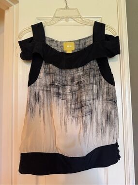 Maeve Anthropologie Black and Cream 100% Silk Printed Off-Shoulder Camisole